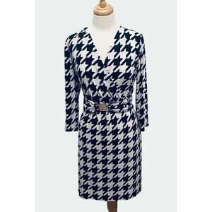 Ellen Tracy Dress Size 14 Career Office Siren Stretch Houndstooth Mob Wife